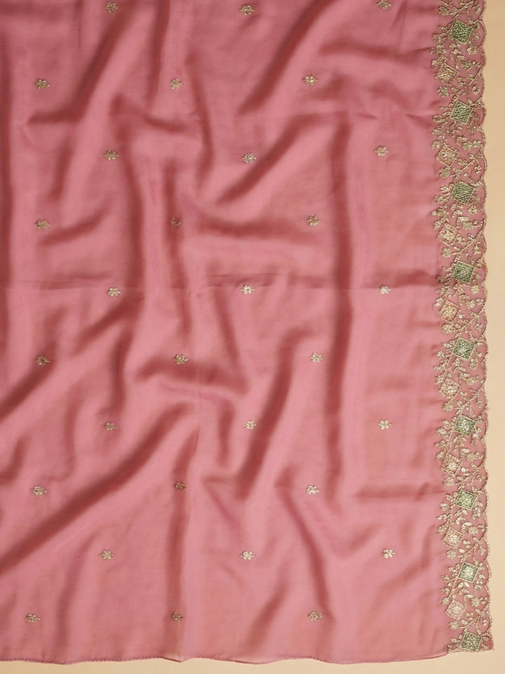 Pink Embroidery Chanderi Unstitched Dress Material