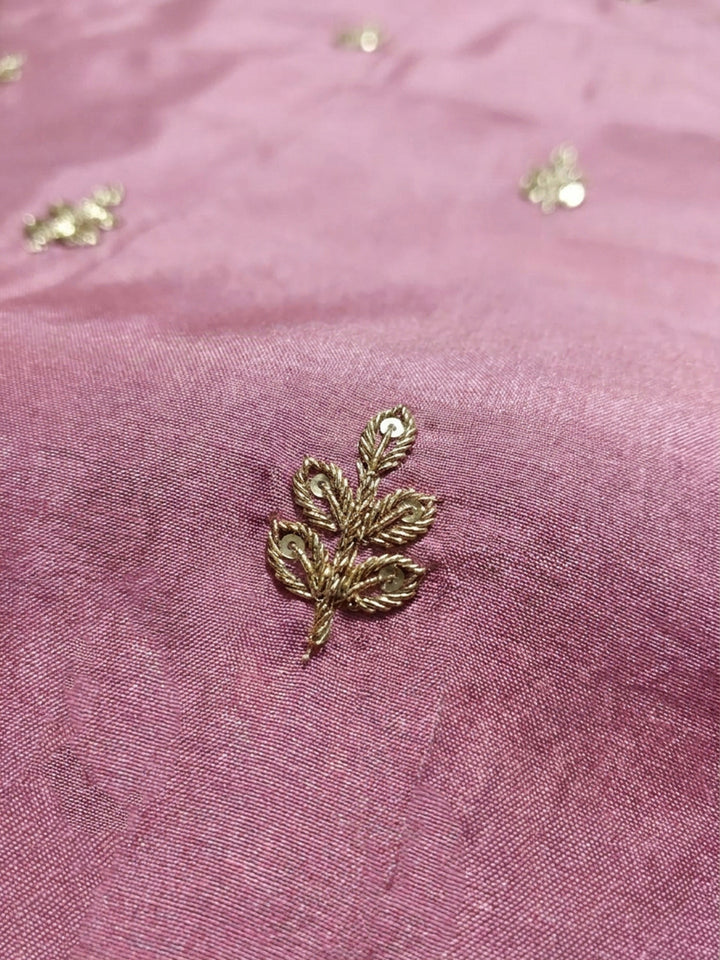 Pink Embroidery Chanderi Unstitched Dress Material