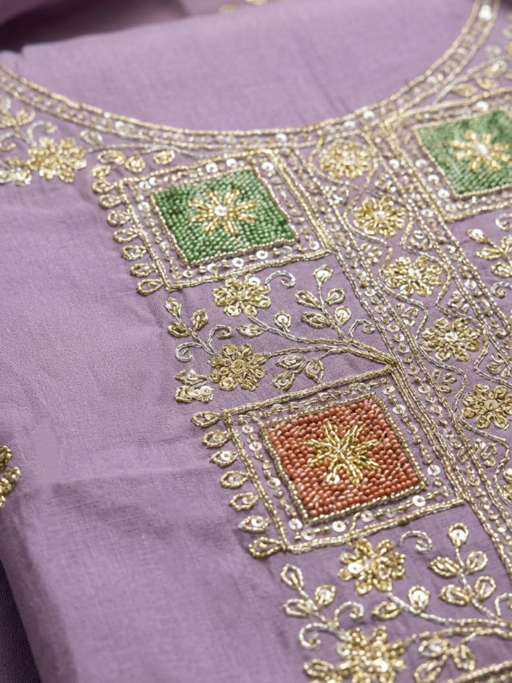 Purple Embroidery Chanderi Unstitched Dress Material