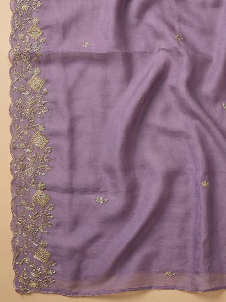 Purple Embroidery Chanderi Unstitched Dress Material