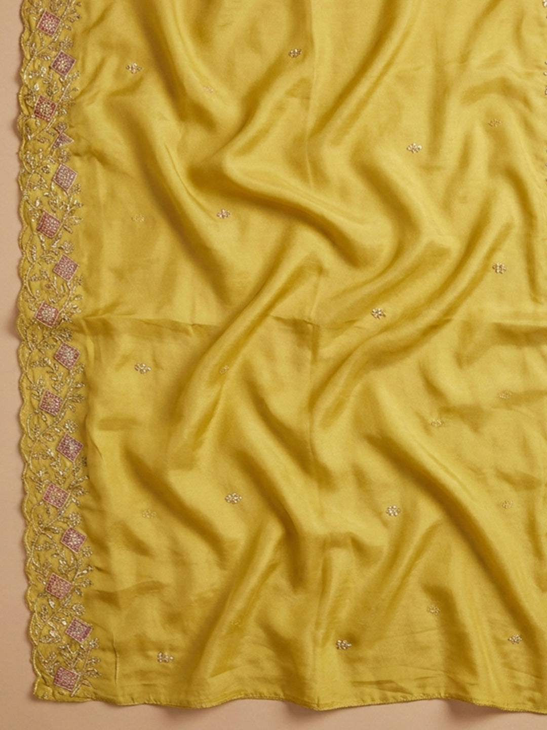 Yellow Embroidery Chanderi Unstitched Dress Material