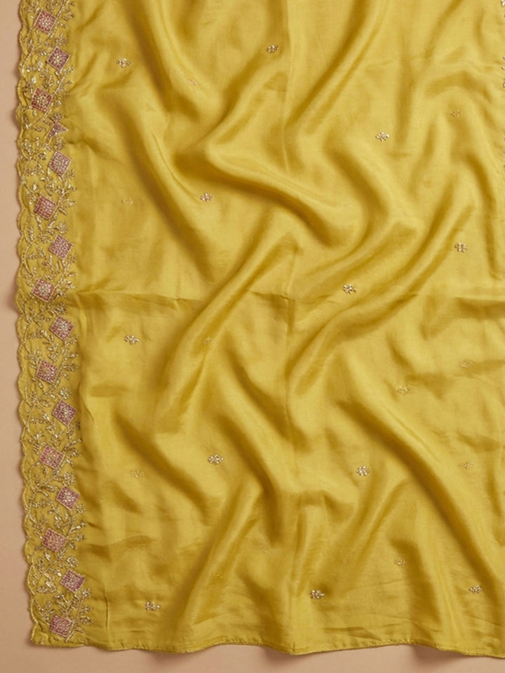 Yellow Embroidery Chanderi Unstitched Dress Material