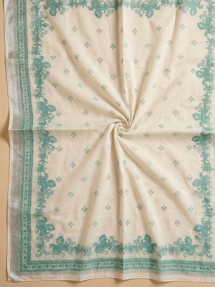Sea Green Cotton Blend Printed Unstitched Dress Material