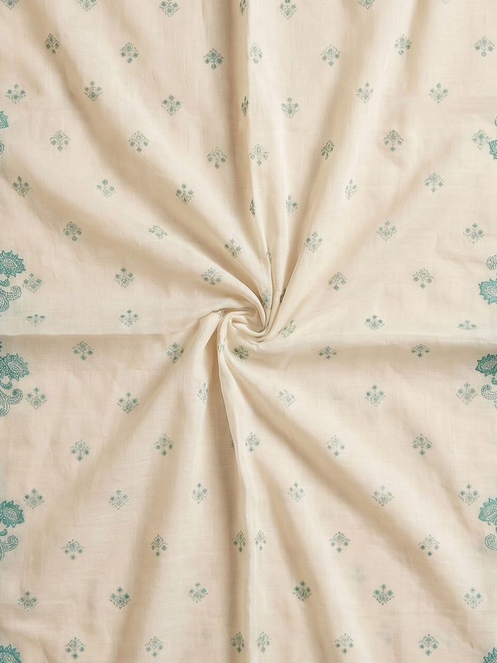 Sea Green Cotton Blend Printed Unstitched Dress Material