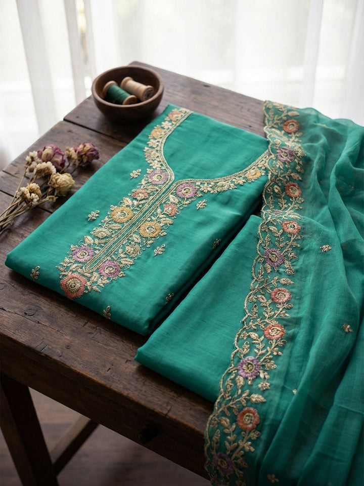 Firozee Embroidery Chanderi Unstitched Dress Material