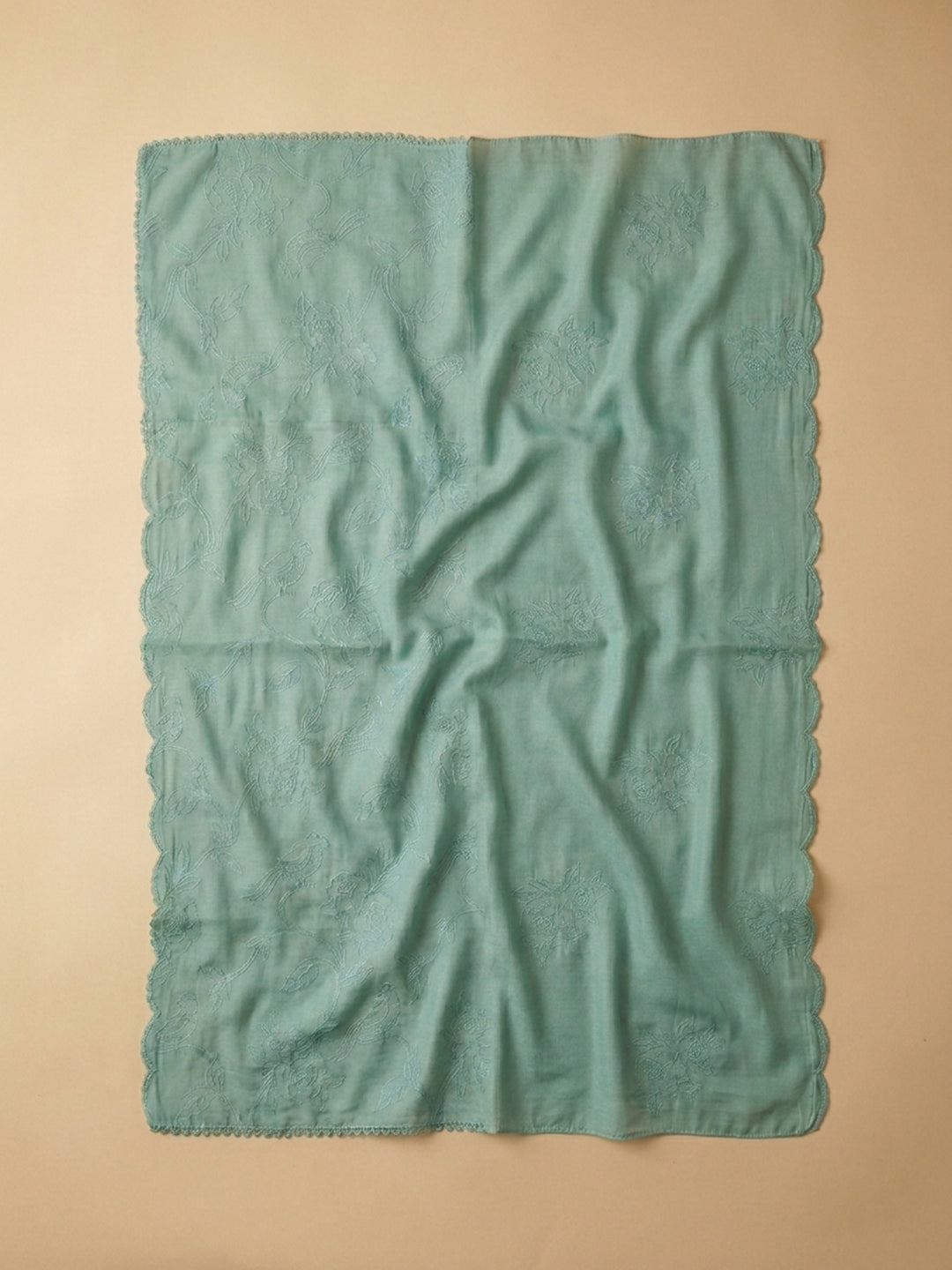 Aqua Green Embroidered Chanderi Unstitched Suit &amp; Pant With Chanderi Dupatta