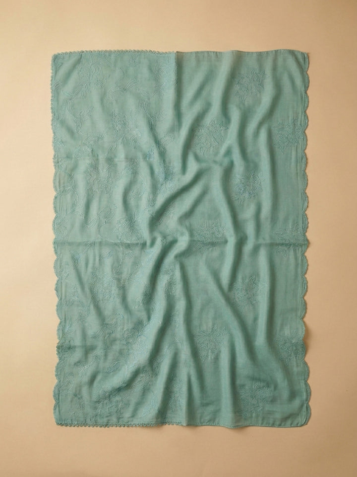 Aqua Green Embroidered Chanderi Unstitched Suit &amp; Pant With Chanderi Dupatta