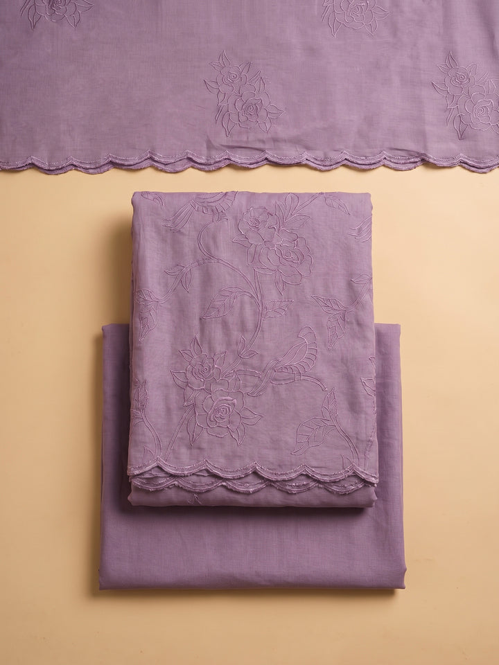 Lavender Embroidered Chanderi Unstitched Suit &amp; Pant With Chanderi Dupatta