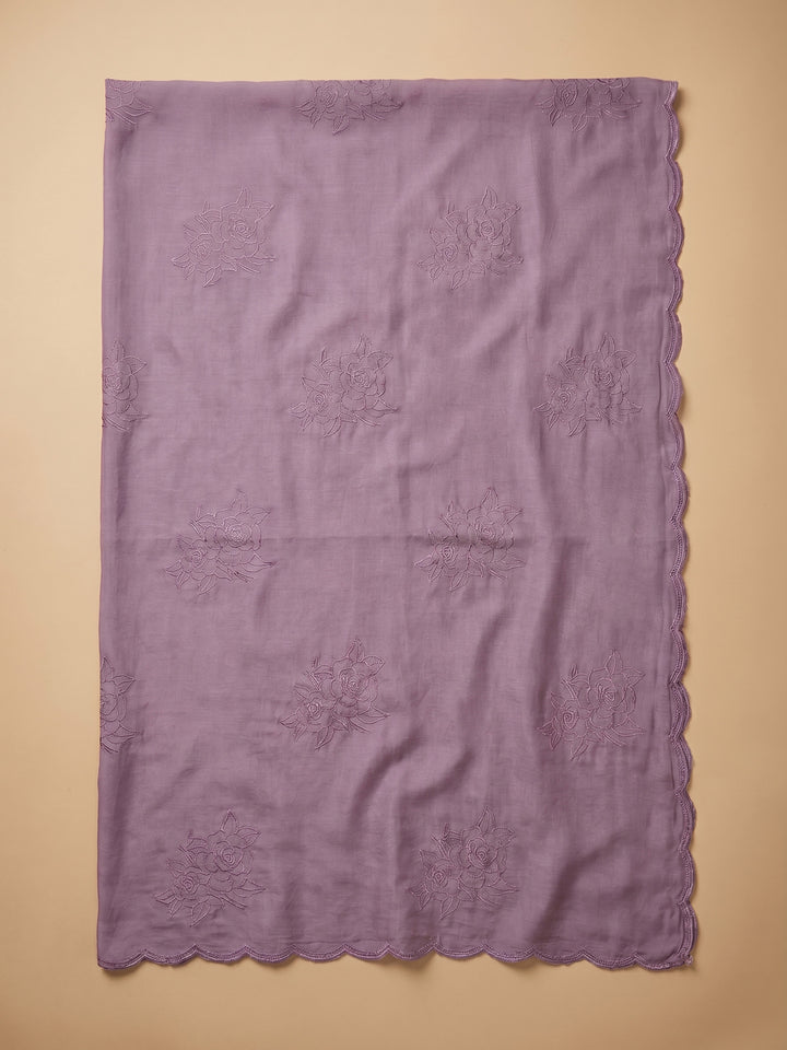 Lavender Embroidered Chanderi Unstitched Suit &amp; Pant With Chanderi Dupatta