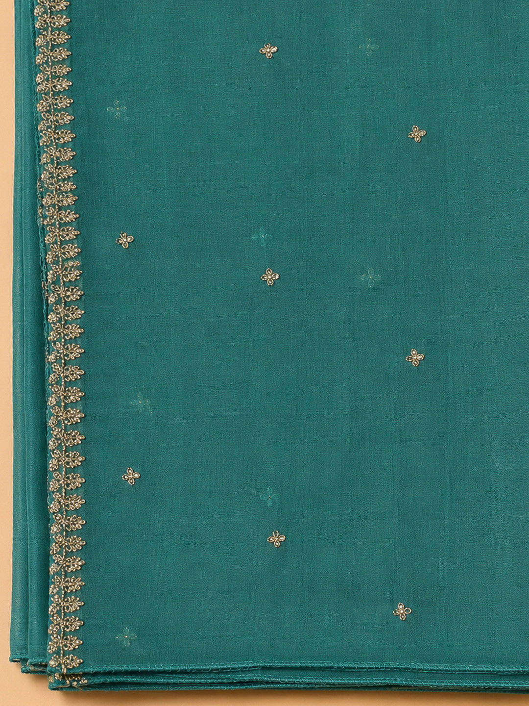 Lake Blue Chanderi Embroidered Unstitched Dress Material