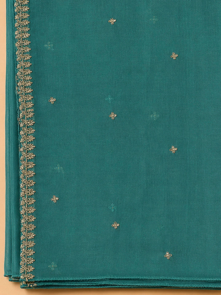 Lake Blue Chanderi Embroidered Unstitched Dress Material
