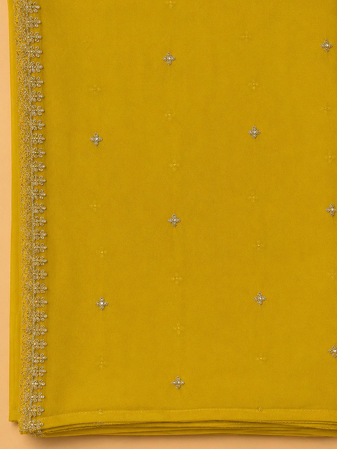 Mustard Chanderi Embroidered Unstitched Dress Material