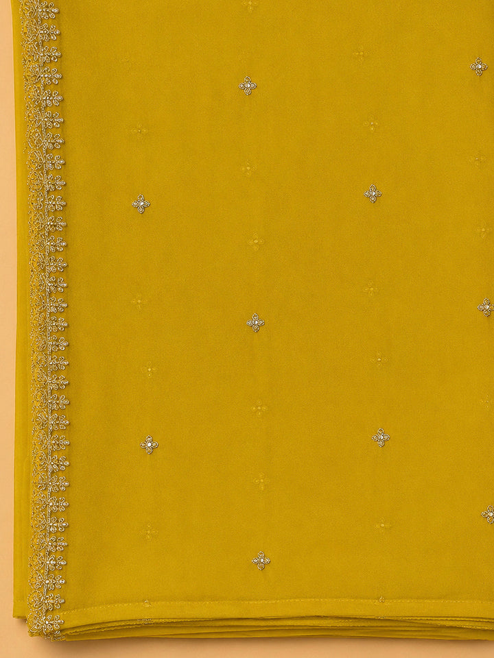 Mustard Chanderi Embroidered Unstitched Dress Material