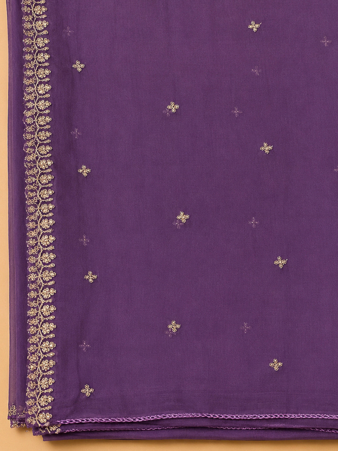 Purple Chanderi Embroidered Unstitched Dress Material