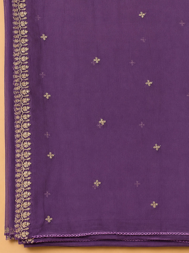 Purple Chanderi Embroidered Unstitched Dress Material