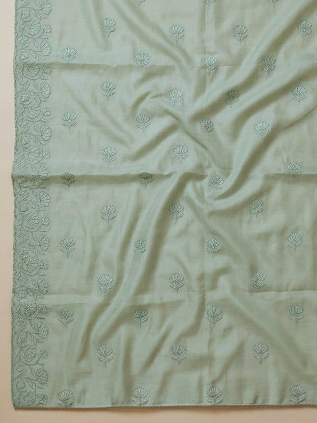 Aqua Green Embroidered Chanderi Unstitched Suit With Pant &amp; Dupatta