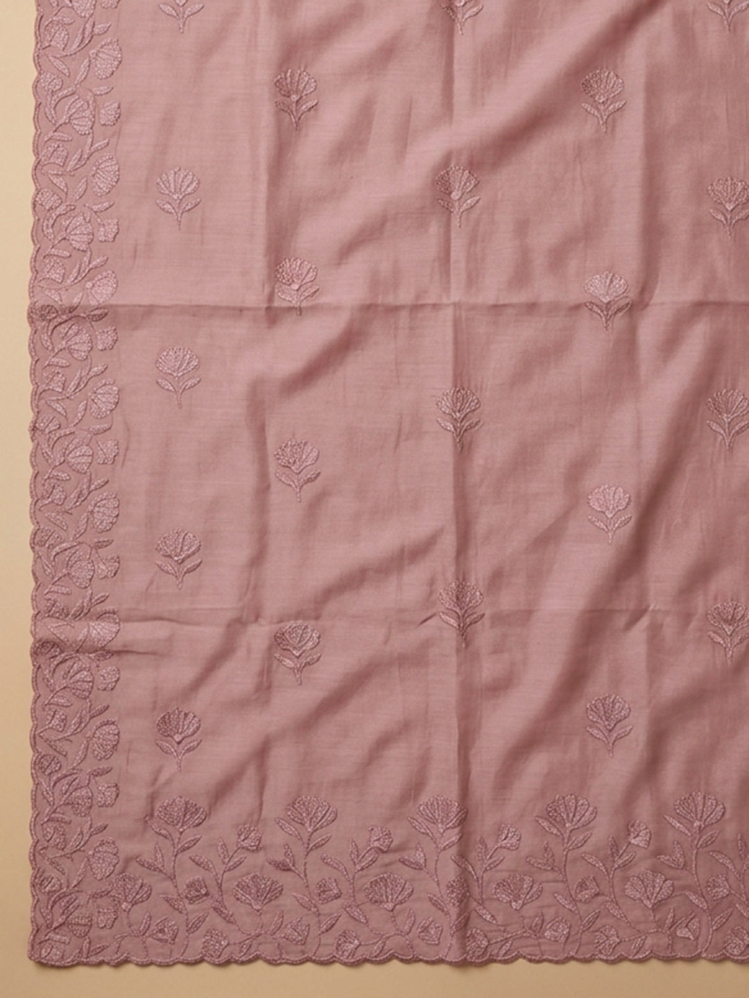 Onion Pink Embroidered Chanderi Unstitched Suit With Pant &amp; Dupatta