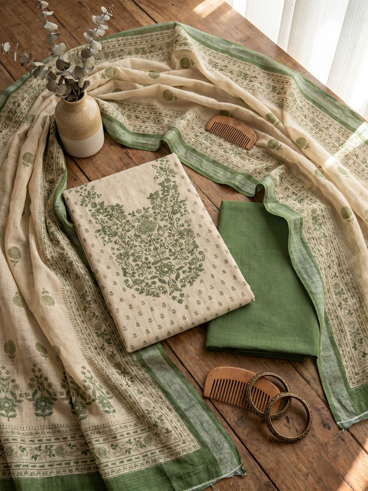 Printed Linen Unstitched Suit With Dupatta