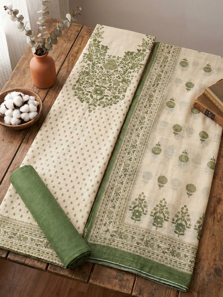 Printed Linen Unstitched Suit With Dupatta