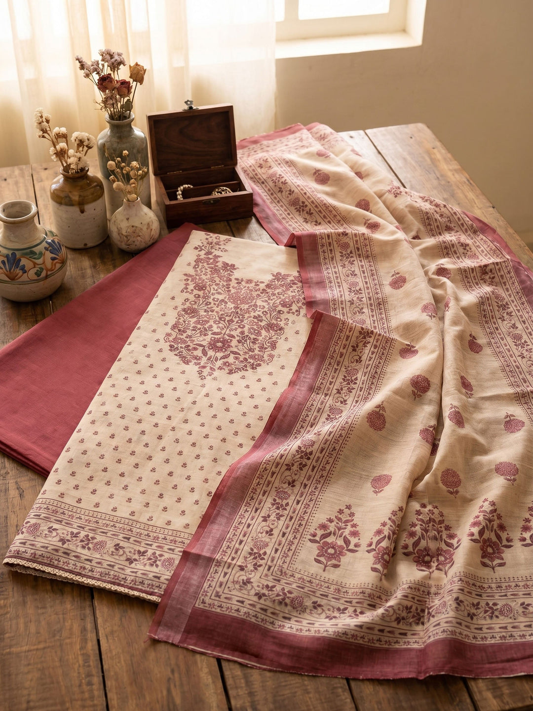 Printed Linen Unstitched Suit With Dupatta