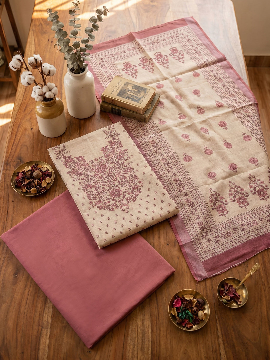 Printed Linen Unstitched Suit With Dupatta