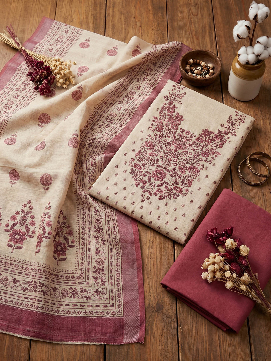Printed Linen Unstitched Suit With Dupatta