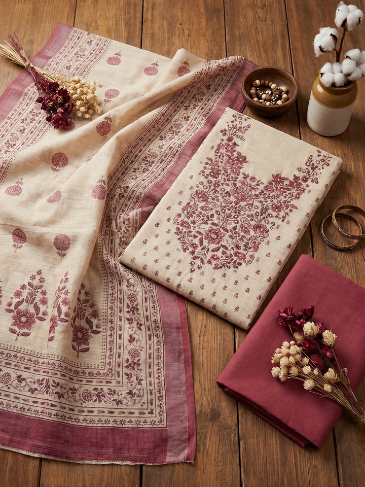 Printed Linen Unstitched Suit With Dupatta