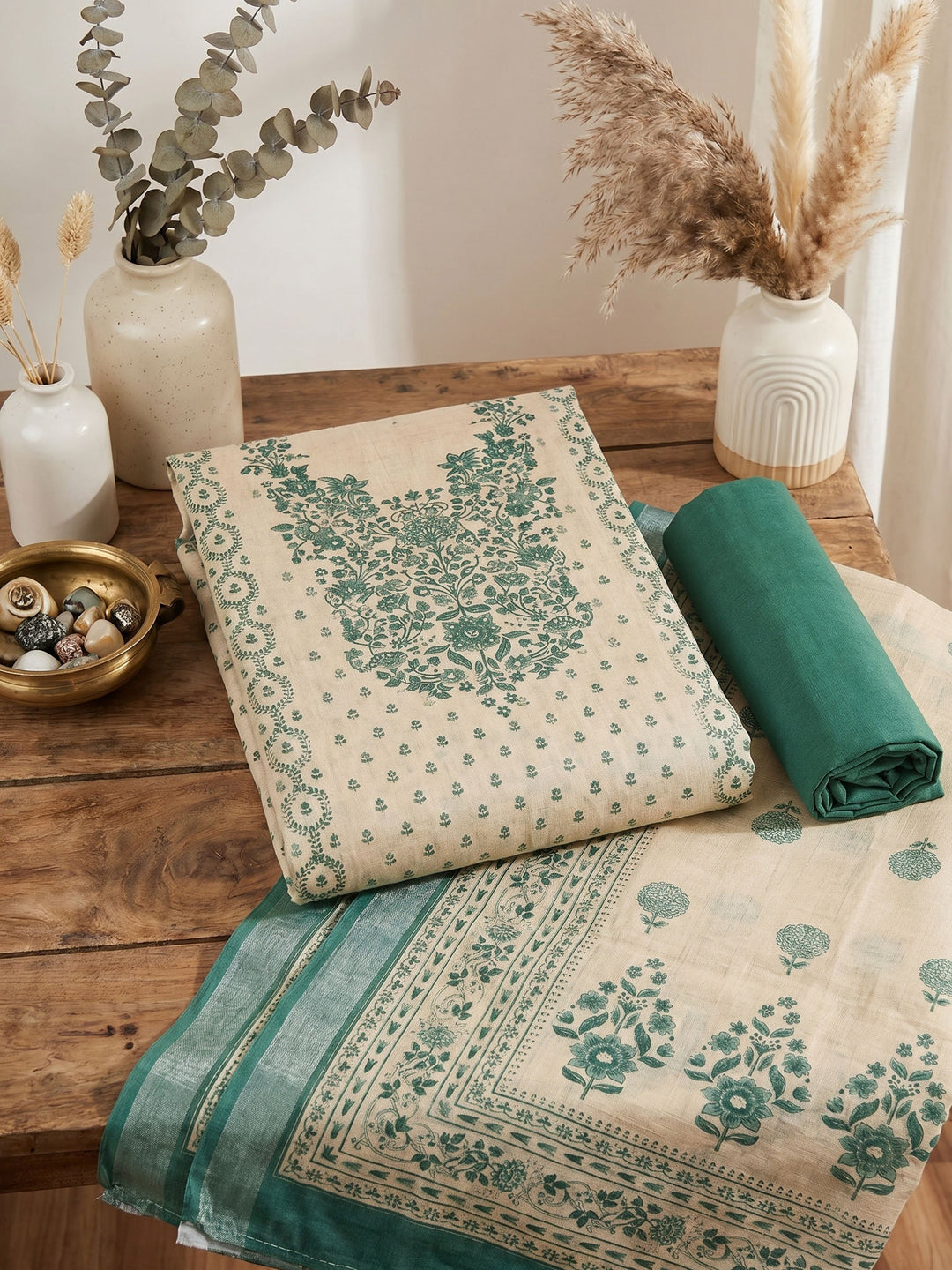 Printed Linen Unstitched Suit With Dupatta