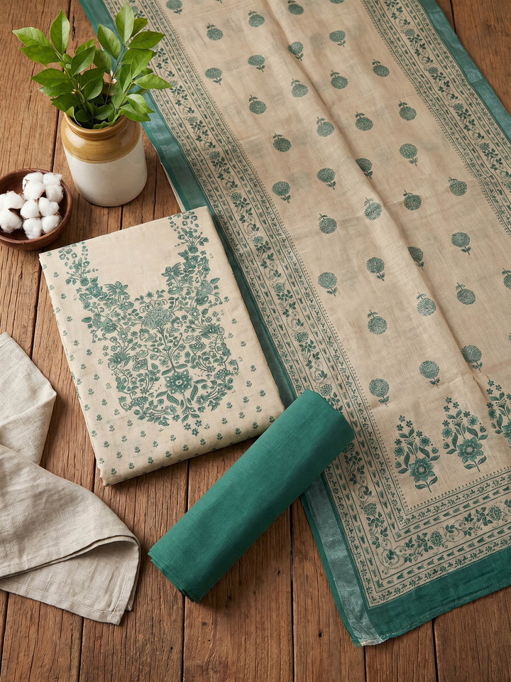 Printed Linen Unstitched Suit With Dupatta