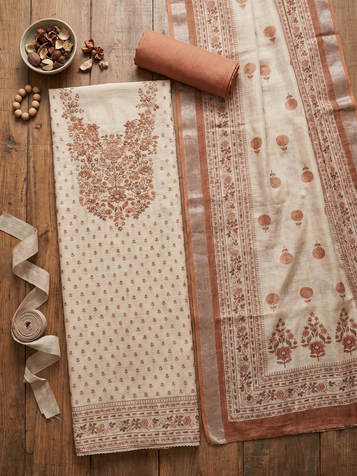 Printed Linen Unstitched Suit With Dupatta