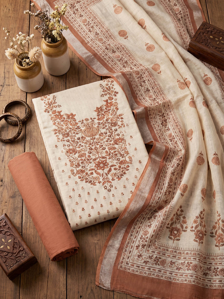 Printed Linen Unstitched Suit With Dupatta