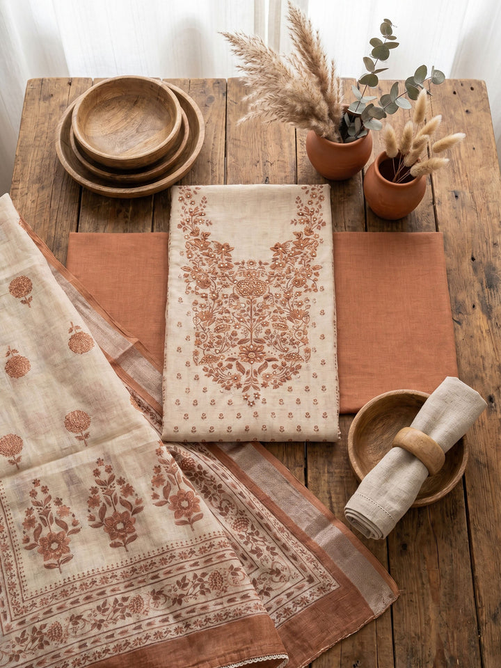 Printed Linen Unstitched Suit With Dupatta