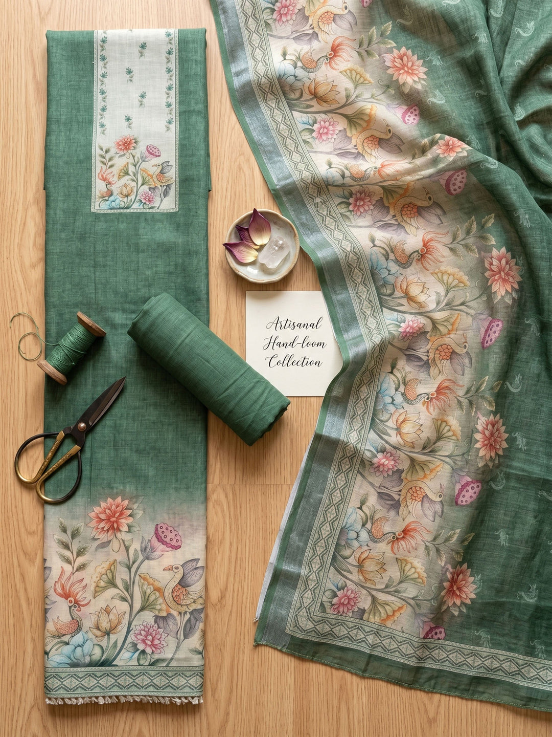 Neck Embroidered Linen Unstitched Suit With Dupatta