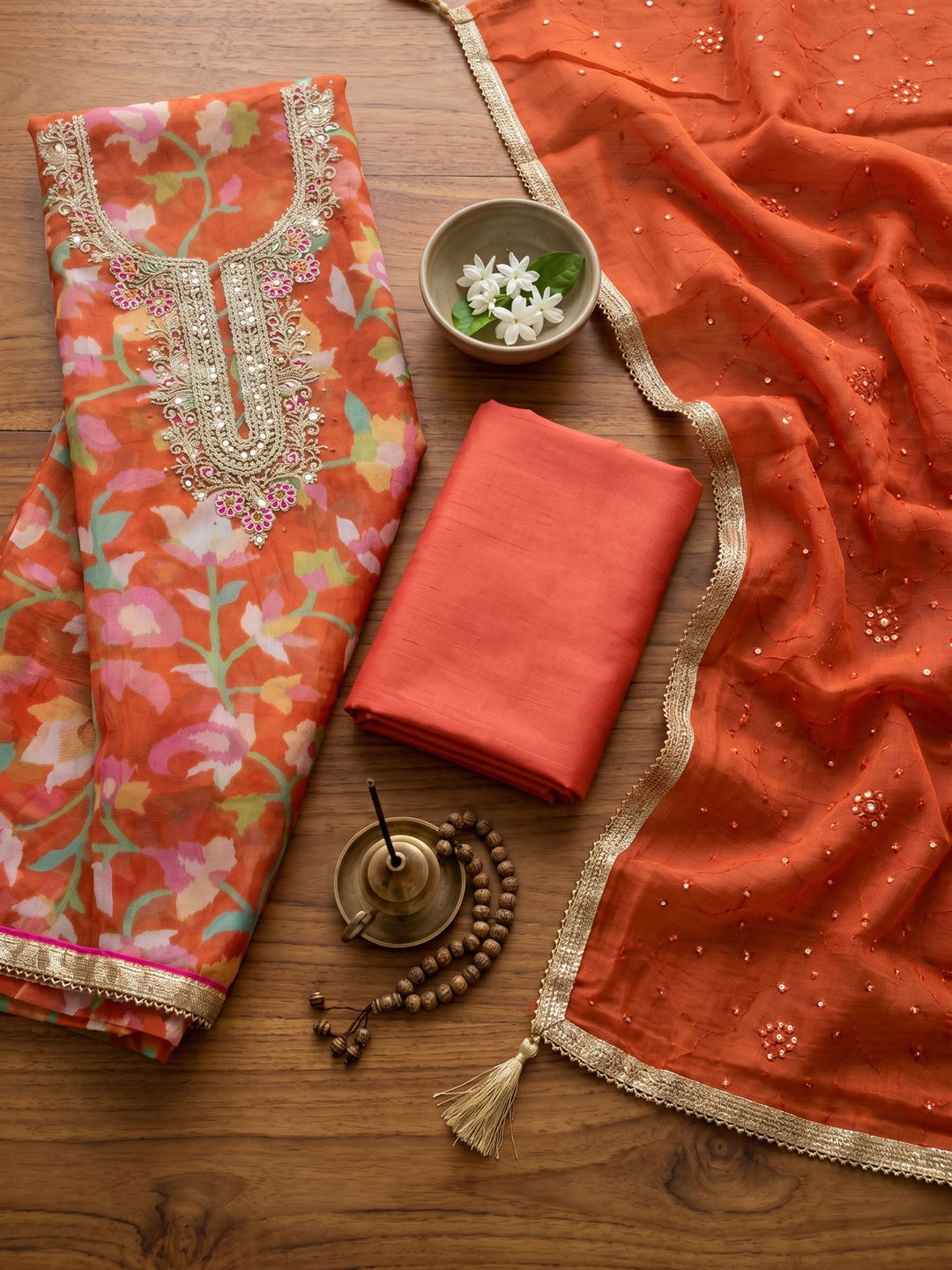 Neck Embroidered Organza Unstitched Suit With Dupatta