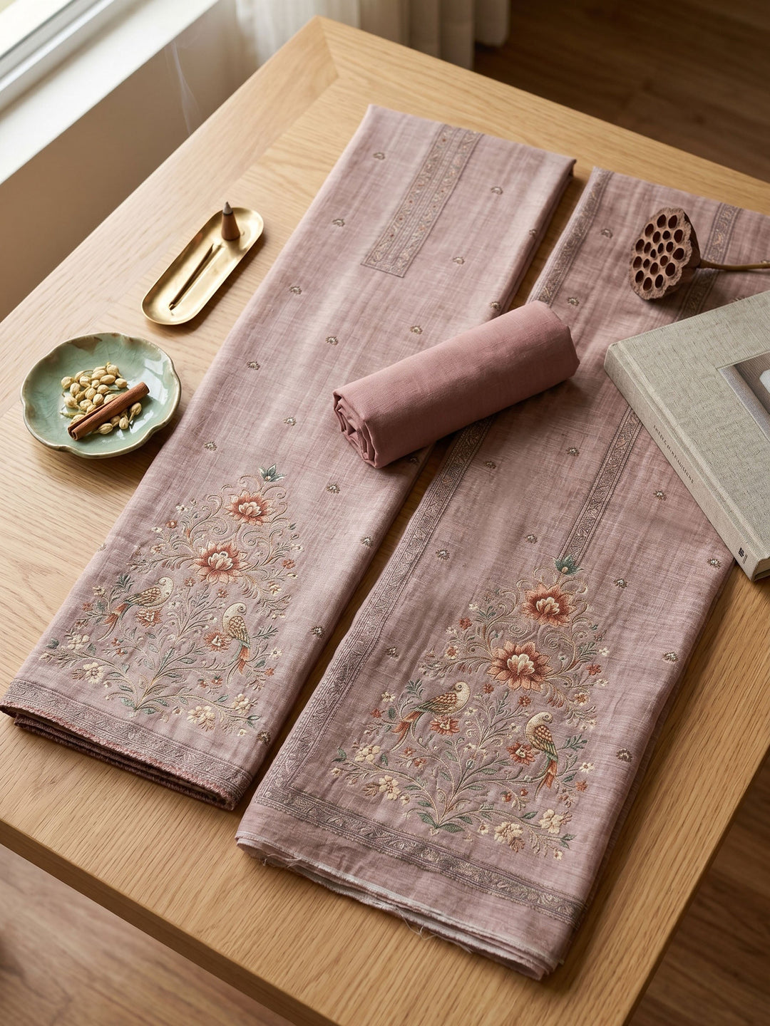 Embroidered Linen Unstitched Suit With Dupatta