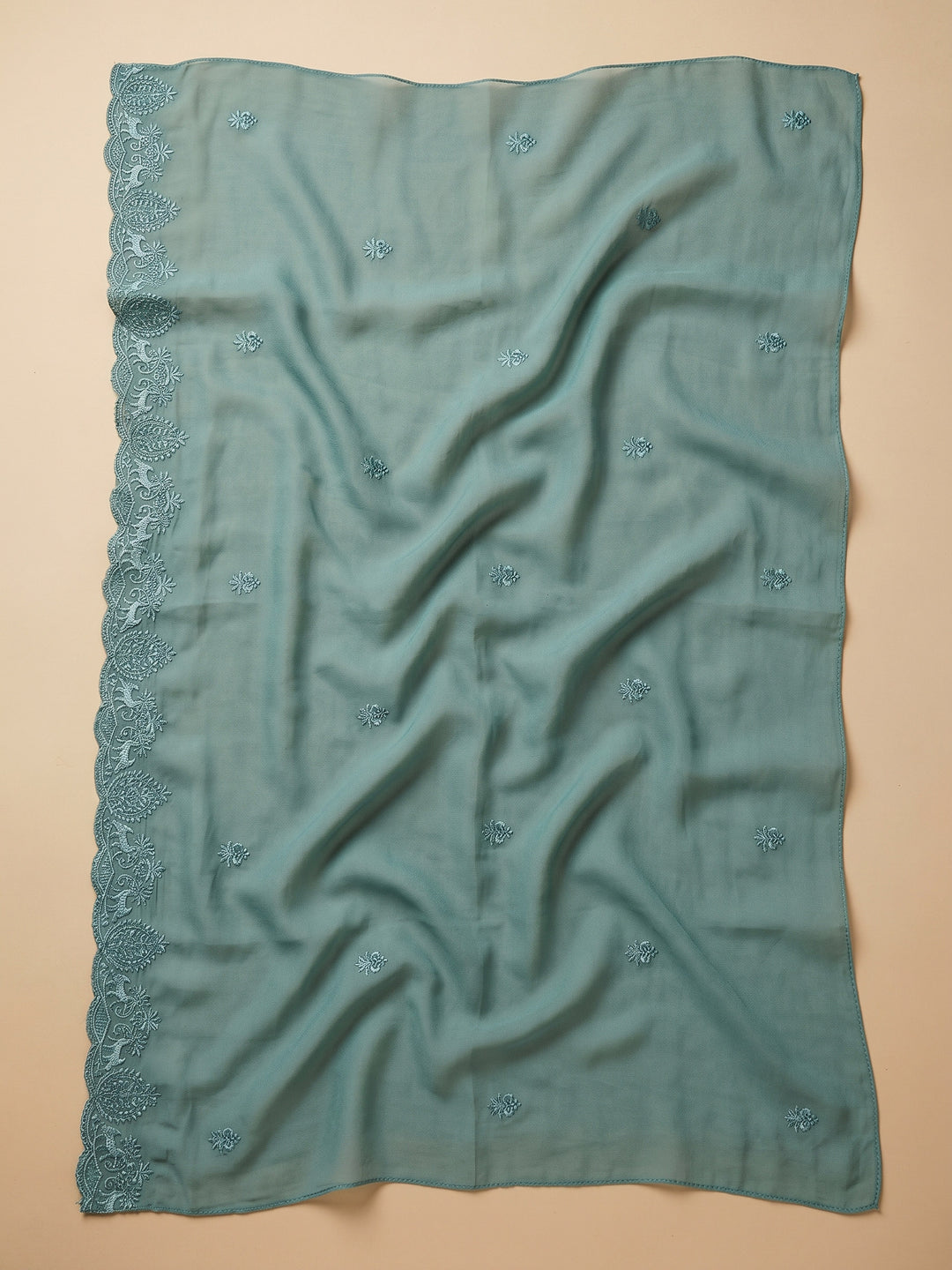 Aqua Green Embroidered Chanderi Unstitched Suit &amp; Pant With Chanderi Dupatta
