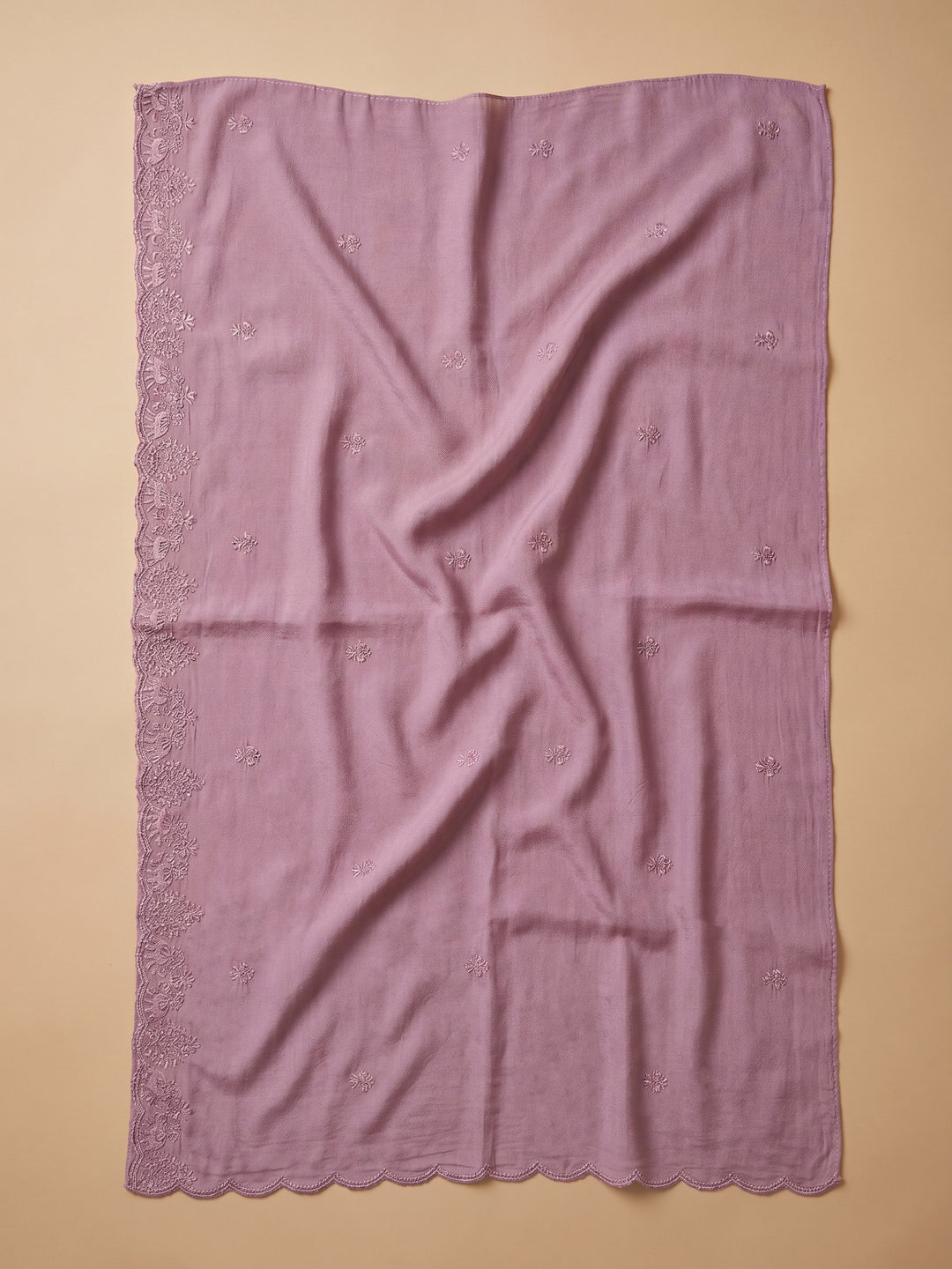 Lavender Embroidered Chanderi Unstitched Suit &amp; Pant With Chanderi Dupatta