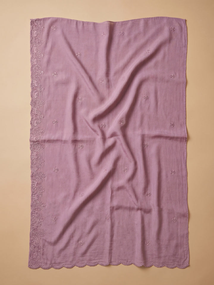 Lavender Embroidered Chanderi Unstitched Suit &amp; Pant With Chanderi Dupatta