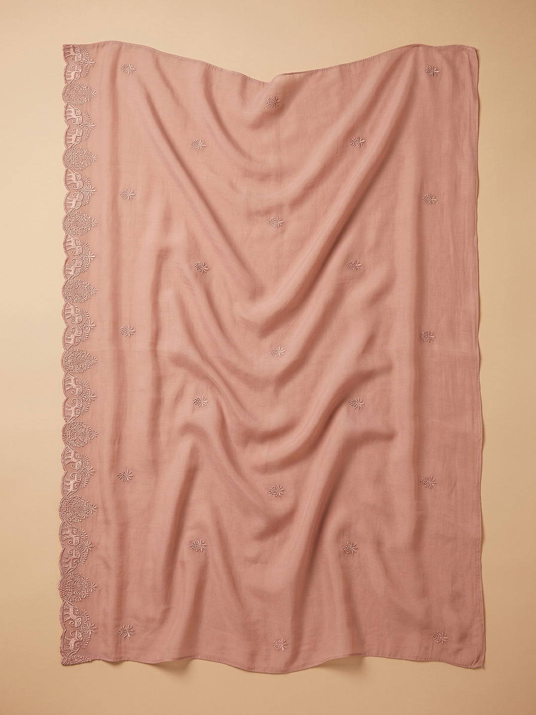Peach Embroidered Chanderi Unstitched Suit &amp; Pant With Chanderi Dupatta