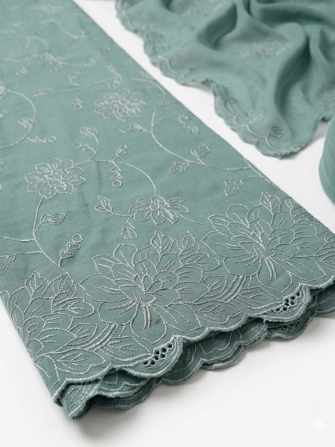 Aqua Green Embroidered Chanderi Unstitched Suit &amp; Pant With Chanderi Dupatta