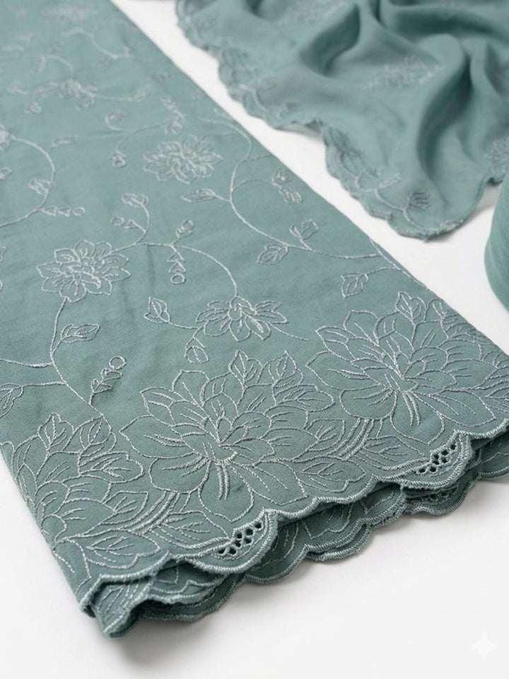Aqua Green Embroidered Chanderi Unstitched Suit &amp; Pant With Chanderi Dupatta