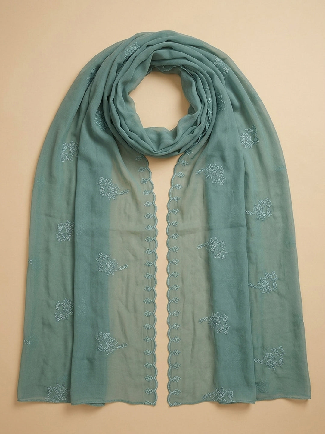 Aqua Green Embroidered Chanderi Unstitched Suit &amp; Pant With Chanderi Dupatta