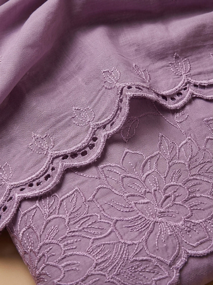 Lavender Embroidered Chanderi Unstitched Suit &amp; Pant With Chanderi Dupatta