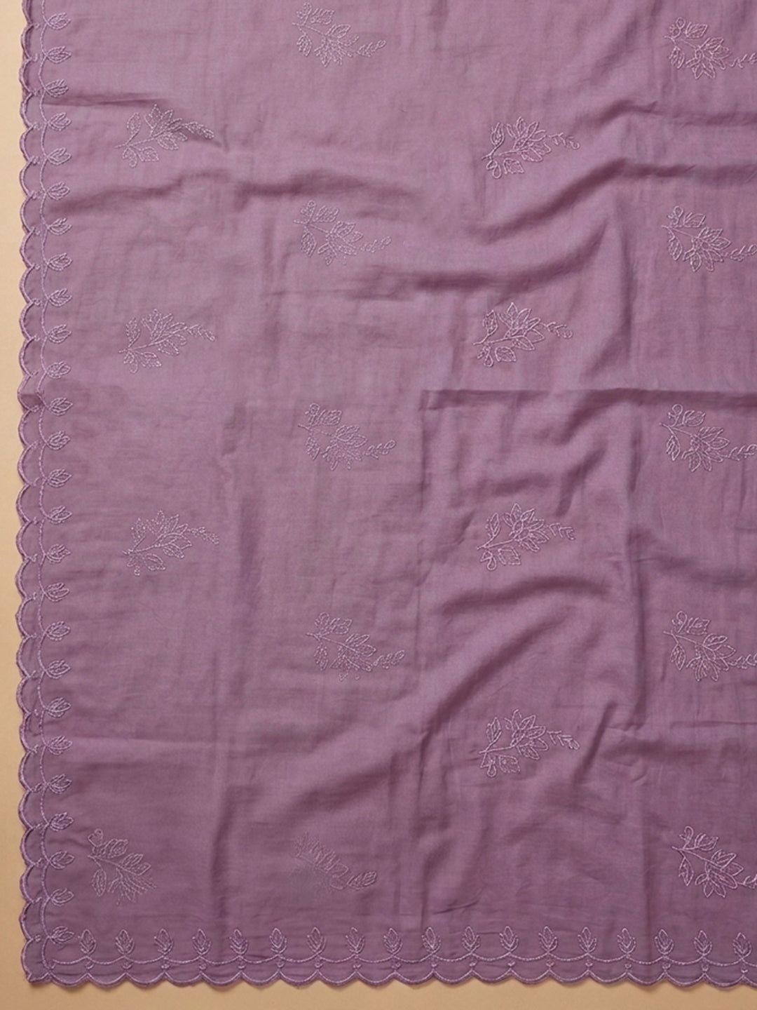Lavender Embroidered Chanderi Unstitched Suit &amp; Pant With Chanderi Dupatta