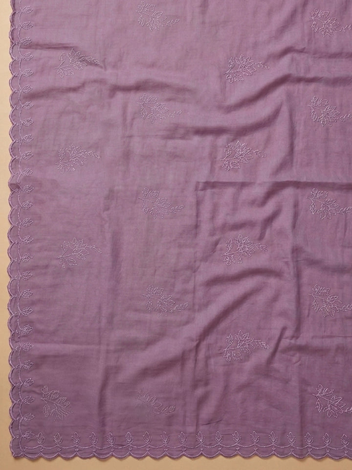 Lavender Embroidered Chanderi Unstitched Suit &amp; Pant With Chanderi Dupatta