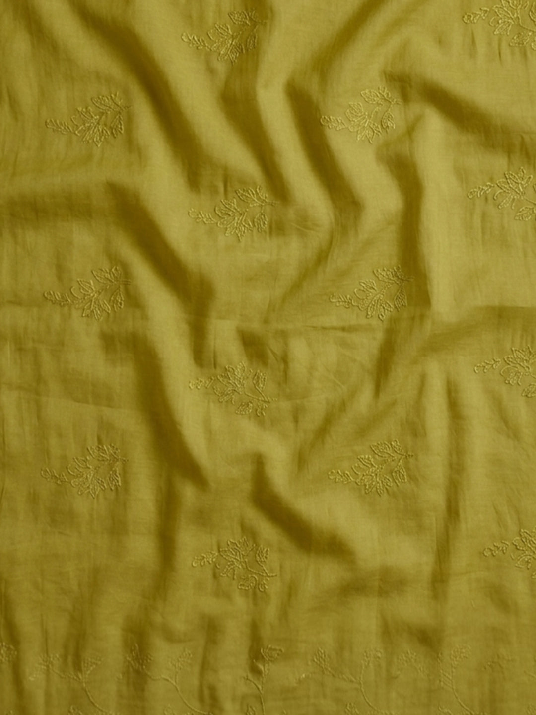Lemon Embroidered Chanderi Unstitched Suit &amp; Pant With Chanderi Dupatta