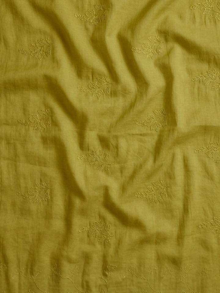 Lemon Embroidered Chanderi Unstitched Suit &amp; Pant With Chanderi Dupatta