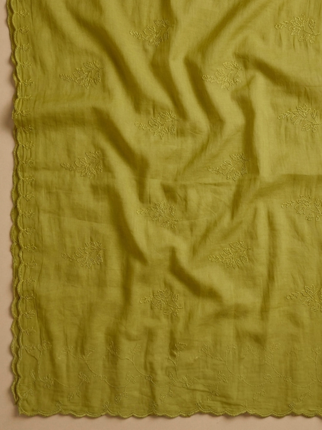 Lemon Embroidered Chanderi Unstitched Suit &amp; Pant With Chanderi Dupatta