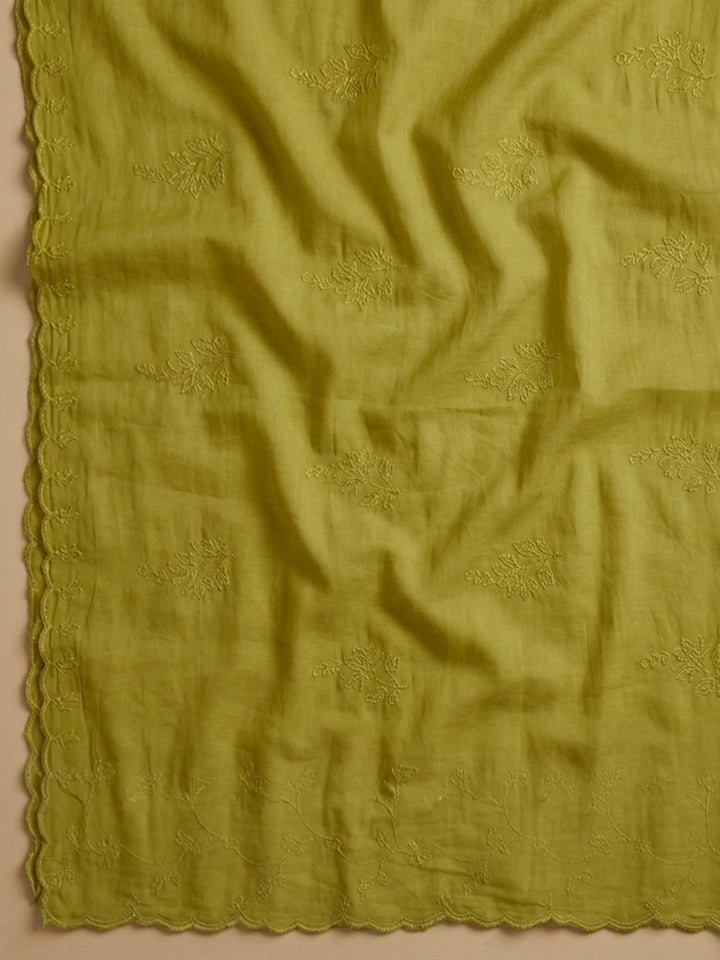 Lemon Embroidered Chanderi Unstitched Suit &amp; Pant With Chanderi Dupatta