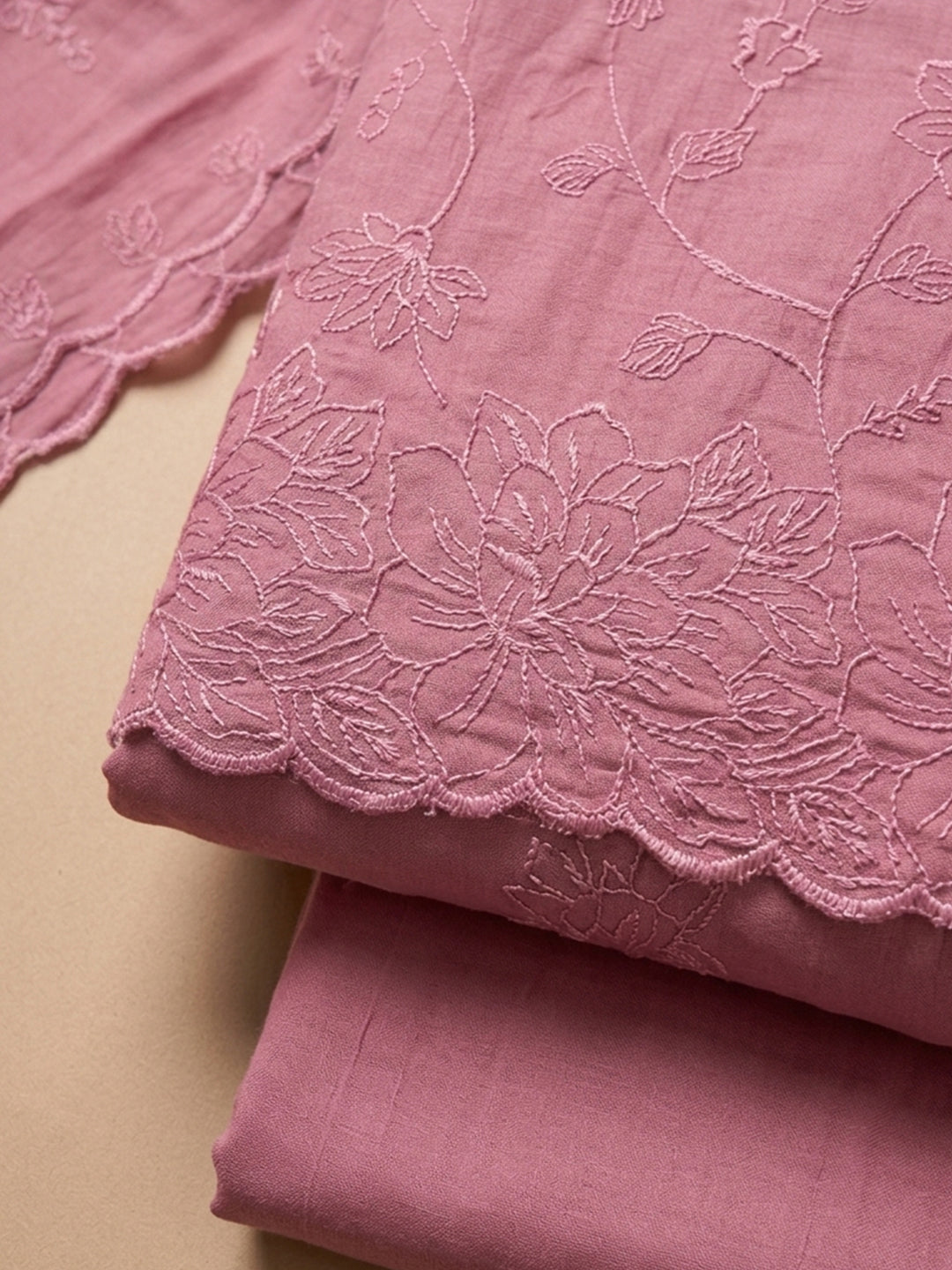 Onion Pink Embroidered Chanderi Unstitched Suit &amp; Pant With Chanderi Dupatta